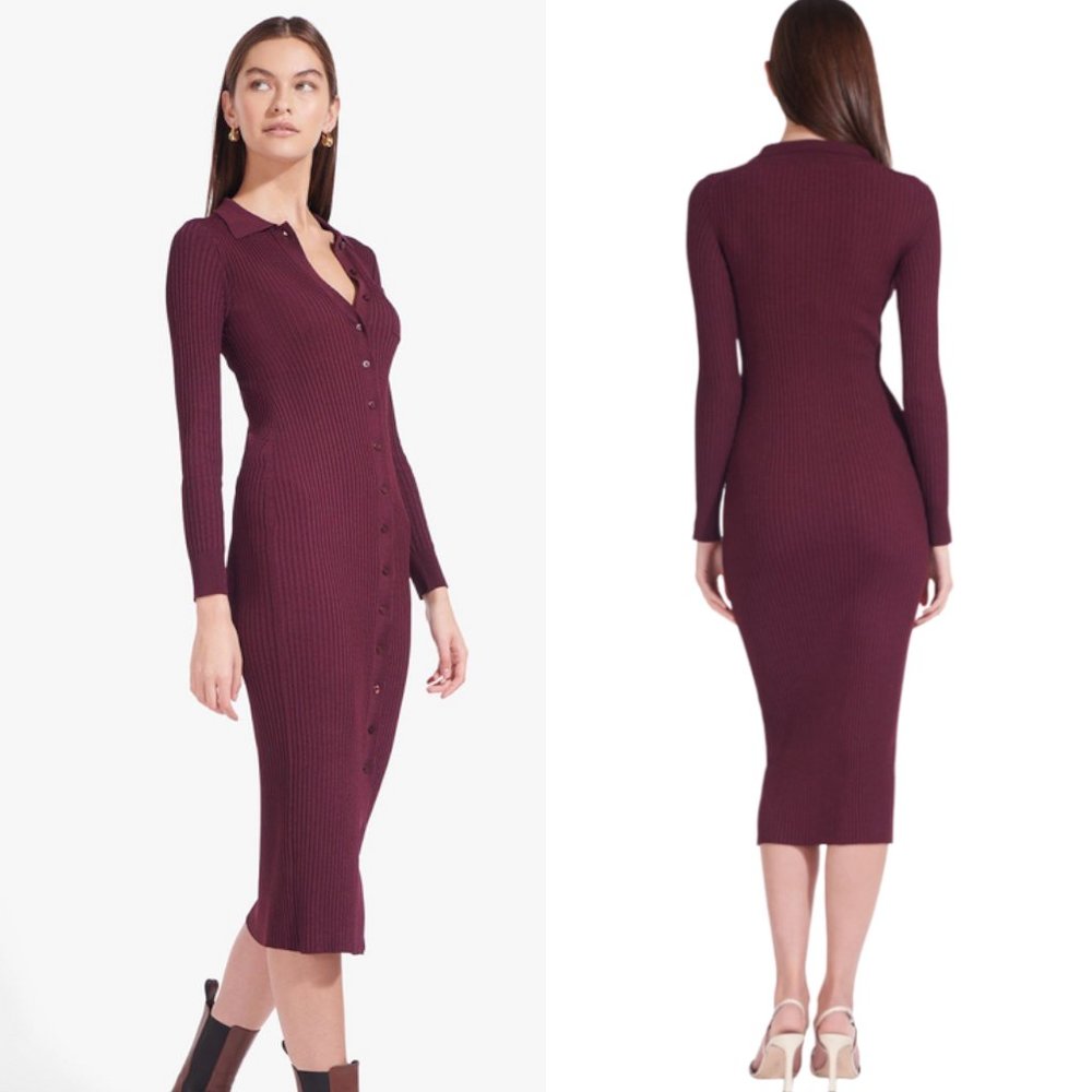 Staud Napa Ribbed Plum Knit Sweater Dress NWT XS